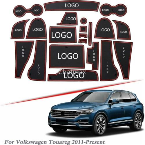 Brand LOGO Car Styling For Volkswagen Tourareg 2011-2020 Gate slot pad Interior Door Groove Mat Non-slip dust Auto Accessory