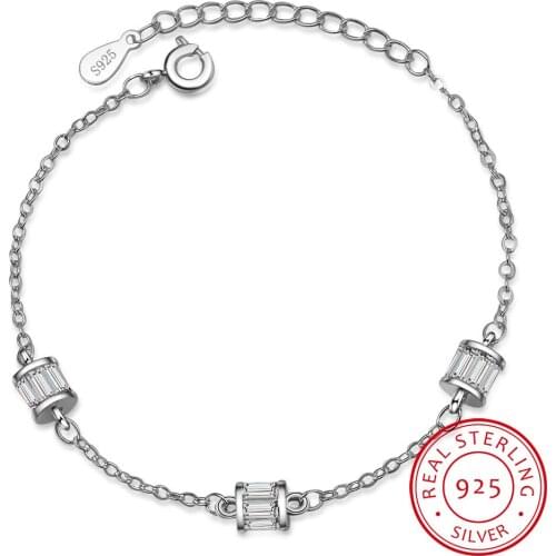 Brand Fashion 925 Sterling Silver Zircon Cylindrical Bracelet For Women Valentines Gift Wedding Jewelry pulseira S-B225