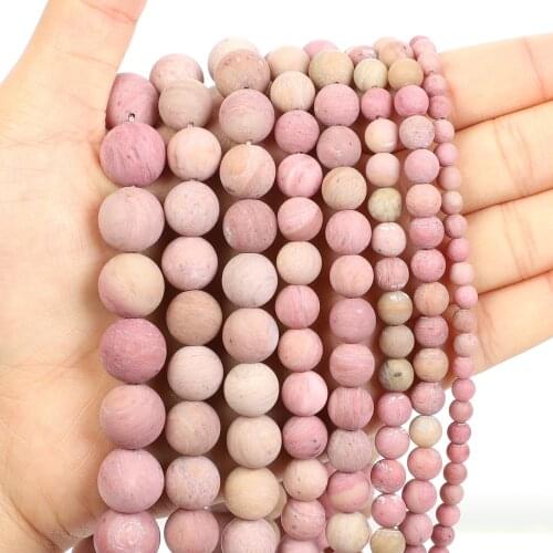 Natural Stone Beads Frosted Red Wood Grain Charm Round Loose Beads for Jewelry Making Needlework Bracelet DIY 4-12 MM