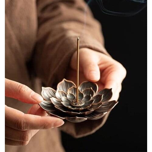 Alloy Incense Burner Stick Holder Buddhism Lotus Line Incense Plate Sandalwood Coil Base Temples Yoga Studios Home Decoration