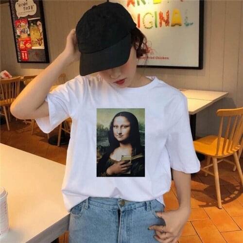 New summer spoof Mona Lisa Printing T-Shirts Women aesthetics funny Tshirts Casual Short Sleeves Tops Female streetclothing