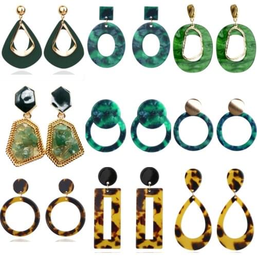 Korean Green Round Acrylic Earrings Geometric Statement Pendant Earrings 2021 Fashion Ladies Girls Jewelry Accessories