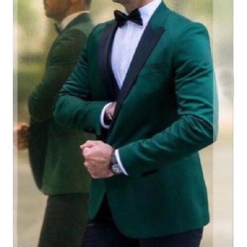 2 piece Green Slim fit Men Suits for Prom with Peaked Lapel Fashion Clothes Wedding Groom Tuxedos Jacket with Pants Man Set Suit