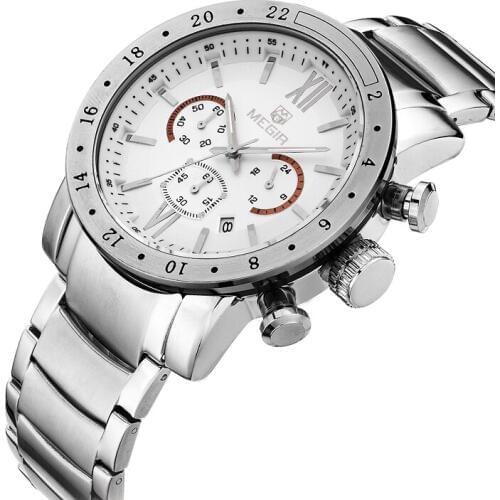 Megir Top Brand Army Sport Men Quartz Watch Full Stainless Steel Band Mens Watches Military Wrist Watches Waterproof Relogio