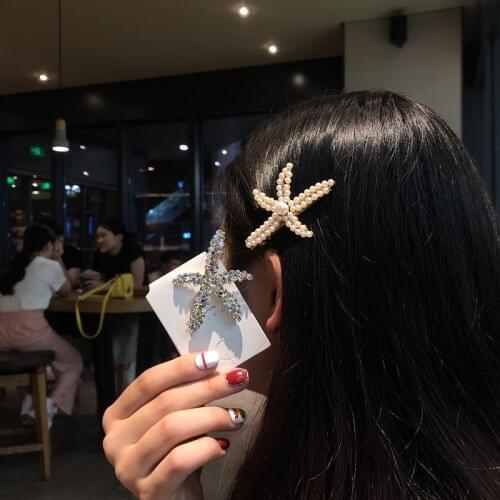 Fashion Barrettes rhinestones scissors hairpins celebrity Starfish pearl hairpin side hair clip word clip Korean New