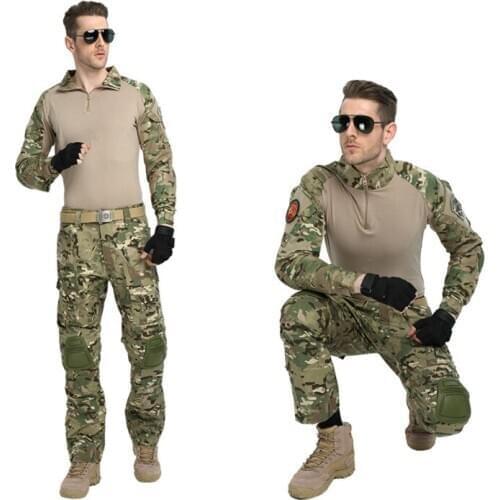 Male Army Military Uniform Camouflage Shirt Tactical Combat Multicam Pants Airsoft War Game Cargo Pants Elbow Knee Pads
