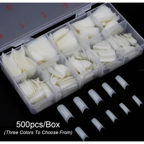 500pcs/Box Artificial Nail Tip Natural Color Full Cover French False Acrylic Nail Art Tips Fake Nails With Design Manicure Tips