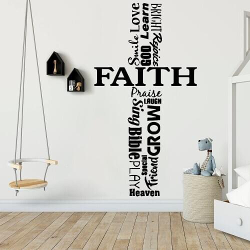 Faith Cartoon Style Quotes Wall Sticker Removable Diy Wallpaper For Kids Living Room Home Decor Decoration Murals Decal HY1932
