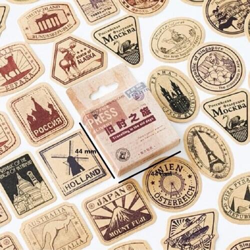 46pcs Retro European Style Sticker Stationery Decoration DIY Handbook Travel Kraft Paper Building Tower Gold Kangaroo Sticker