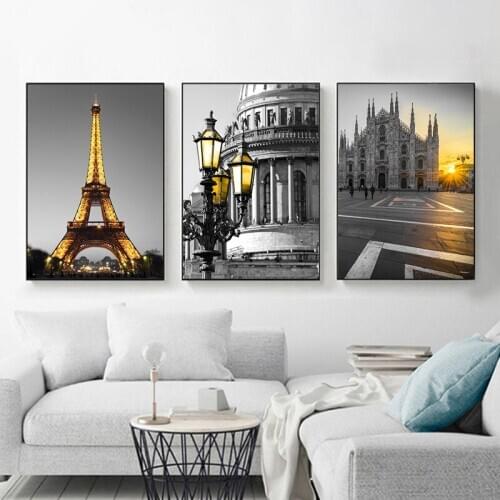 Paris Street Landscape Photography Poster and Prints Eiffel Tower Gallery Wall Art Canvas Pictures for Living Room Home Decor