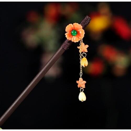 Newest Flower Hair Forks Retro Style Long Tassels Hairpins Clips Wooden Hair Sticks Pearls Bead Step Shake Chinese Wedding Bride