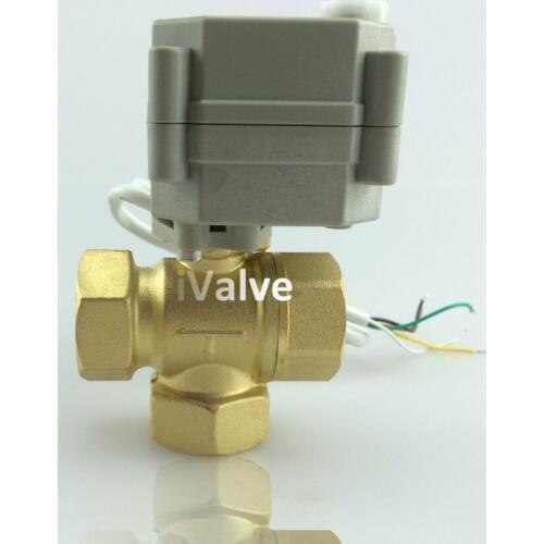 New 3/4" DN20 12V/24V AC/DC 3 Way Motorized Ball Valve,Three Way Brass CR3-03 Electric Ball Valve
