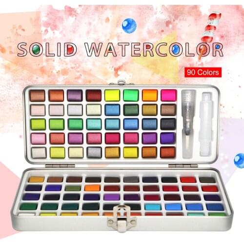 90Color Solid Watercolor Paint Portable Basis Pearl Neone Watercolor Watercolor Set for Painting Art Supplies Wholesale