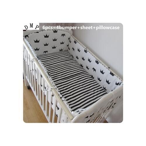 6PCS Bow baby crib bedding ropa cuna washable cotton kit berço soft thickening (4bumpers+sheet+pillow cover)