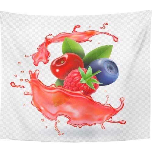Fruit White Berry Forest Mixed Berries Juice Splash 3D Realistic Strawberry Beverage Tapestry Home Decor Wall Hanging for Living