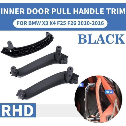 RHD 3PCS Black Car Front Rear Left / Right Interior 3 Doors Handle Inner Panel Pull Trim Cover For BMW X3 X4 F25 F26 2010-2017