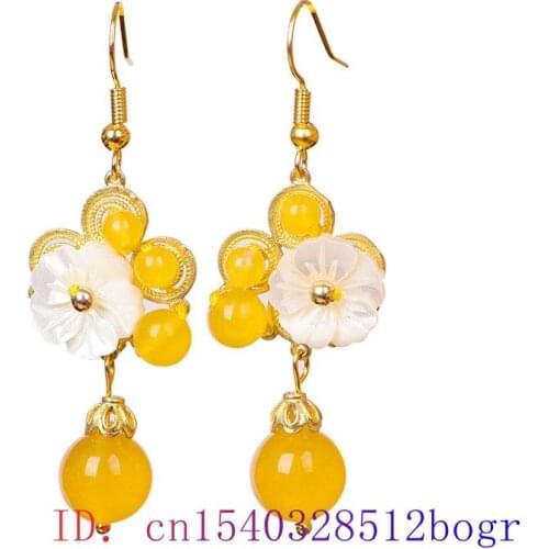 Yellow Jade Flower Earrings Jewelry 925 Silver Chalcedony Natural Amulet Charm Gemstone Gifts Crystal Fashion Women Zircon