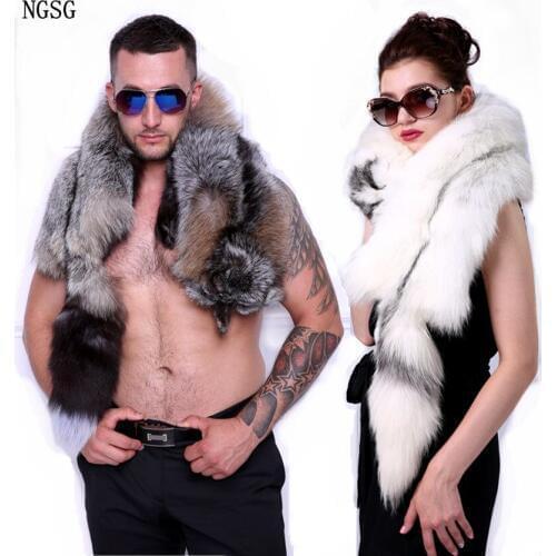 Men natural fur fox scarf winter neck warm real cross fox phnom penh fox scarf genuine luxury animal fox clothing accessories