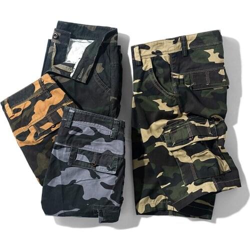 Men Cargo Shorts Cotton Casual Loose Men Shorts Summer Camouflage Cargo Shorts Men Army Green Jogger Tactical Military Shorts