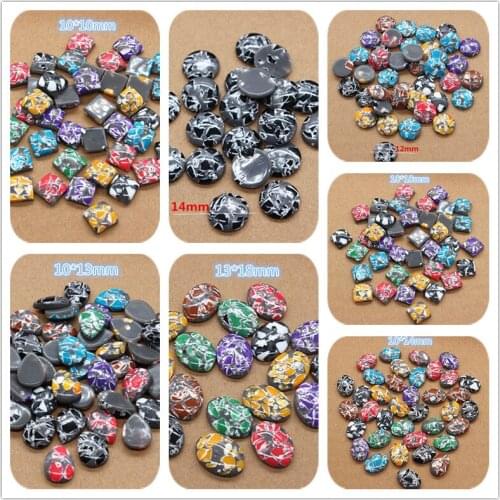 Mix Colors Resin Imitation Stone Round/Oval/Drop/Square Flatback Cabochon DIY Decoration Button Craft Scrapbook