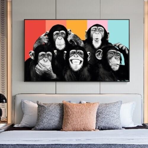 Funny Monkeys Abstract Canvas Art Posters And Prints Animals Wall Art Canvas Paintings Kids Room Decor Art Pictures Wall Cuadros