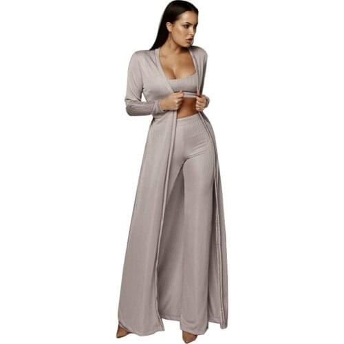 Spring Solid Women Office Casual Suit Female Elastic Knitted Three Piece Set Sexy 3 Piece Set Girls Outfits Wholesale Pants Set