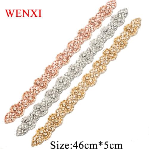 WENXI 5pcs Hand Protein Beaded Rose Gold Crystal Rhinestones Appliques For Wedding Dress Belt DIY Accessories WX866