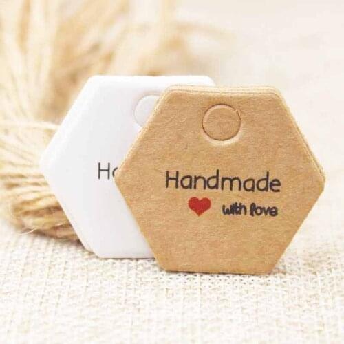 Zerong polygon shape handmade with love tag label kraft thank you tag wedding favors decoration cute swing tags 200pcs per lot