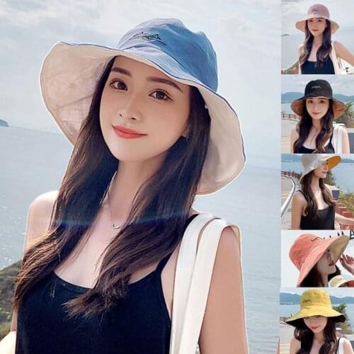 Women Summer Sun Hat Sweet Daisy Flower Embroidery Wide Brim UV Protection Visor Vacation Travel Foldable Beach Cap DropShipping