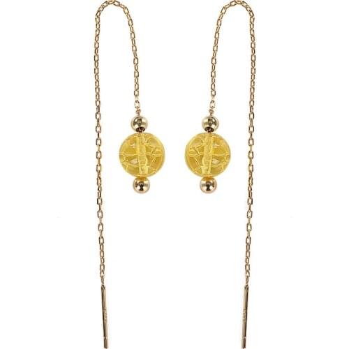 S925 sterling silver gold plated natural amber hanging earrings retro personality shell of turtle ladies long earrings