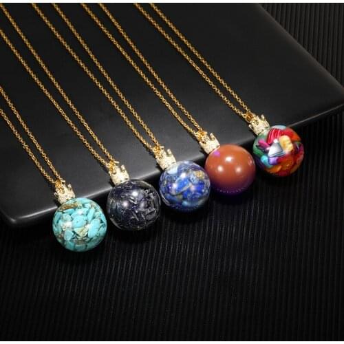 Creativity Multicolor Stone Glass Ball Crown Charm Necklace For Women Girl Cute Globe Planet Necklaces Jewelry Best Friend Gifts