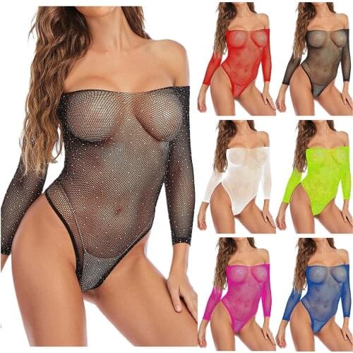 Bodysuit Lingerie Women Fashion Sexy Hot Drill Lingerie Net Hip Wrap Underwear Bra Hollow Hole Tight-fitting Babydoll Mujer