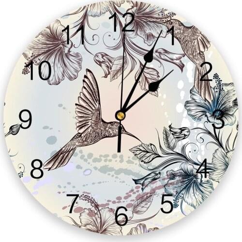Hummingbird Hibiscus Flower Retro 3D Wall Clock Modern Design Living Room Decoration Kitchen Clock Art Wall Watch Home Decor