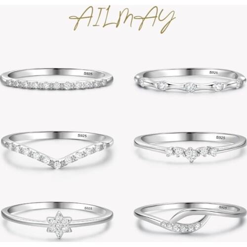 Ailmay 925 Sterling Silver Minimalist Fashion Stackable CZ Rings For Women Minimalist Fine Jewelry 2021 New Style