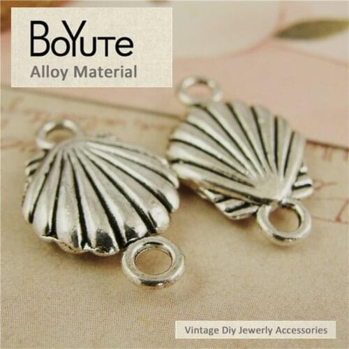 BoYuTe (50 Pieces/Lot) 15*24MM Antique Silver Plated Metal Diplopore Connector Seashell Diy Jewelry Accessories Materials