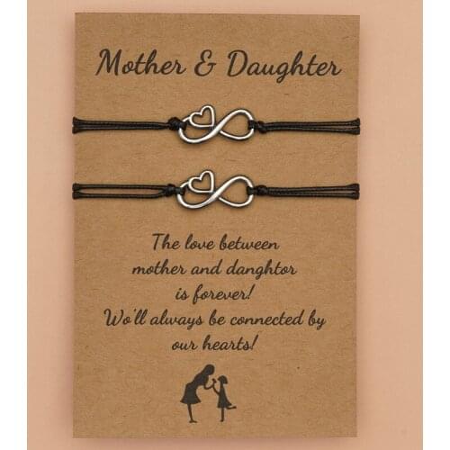 2pcs/set New Fashion Bracelets Heart Charm Bracelet For Women Mother Daughter Sets Adjustable Rope Chain Bracelet Gifts