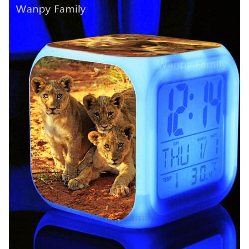Africa Lion King Alarm Clock 7 Color Glowing LED Digital Alarm Clock For Kids Birthday Gift Multifunct Electroniction Clock