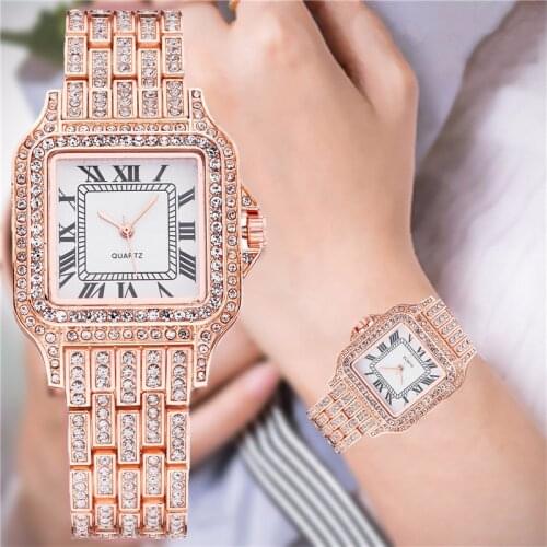 Fashion Women Quartz Watches Luxury Square Dial Rhinestone Stainless Steel Strap Wristwatches Female Clock Gift Relogio Feminino