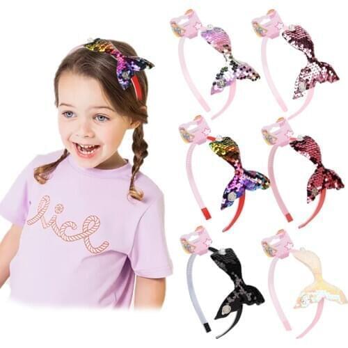 CN Boutique Reversible Sequin Hairband for Girls Kids Rainbow Mermaid Headband with Teeth Hair Band Party Hair Accessories