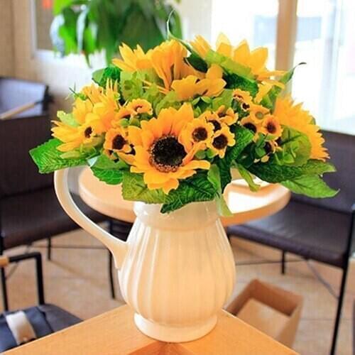 Hot 7 Heads Fake Sunflower Artificial Silk Flower Bouquet Home Wedding Floral Decor 6QDK