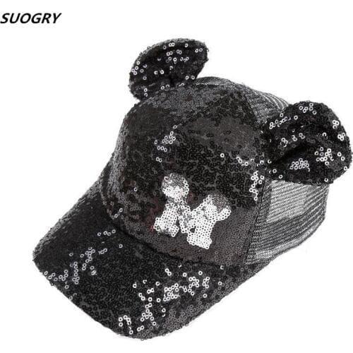 SUOGRY Baby Summer Hat Sequin Children Baseball Cap Mouse Ear Gillter Kids Sun Hats Casual Girls Snapback Hip Hop Caps