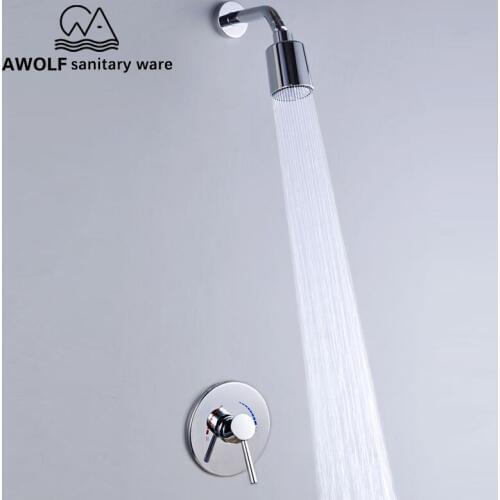 Bathroom Shower Set Chrome Solid Brass 2 Pcs Mixer Tap Shower Head Concealed Chic Simplicity Shower Bath Spray Plated AH3033