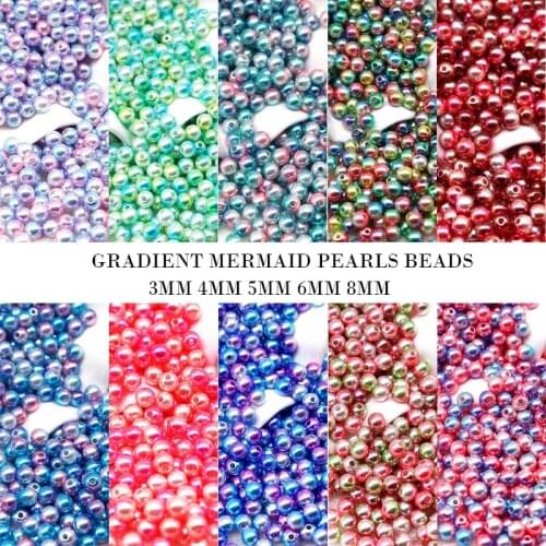 Gradient Mermaid Pearls Beads Multi Size 3mm -8mm Round ABS Imitation Pearl Beads with Hole for DIY Clothing Jewelry Accessories