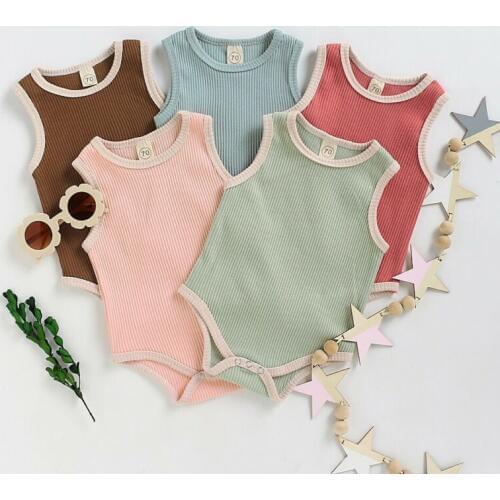 Pudcoco US Stock 0-24M Toddler Baby Boy Girl Clothes Cotton Solid Sleeveless Jumpsuit Bodysuit 1Pc Outfit