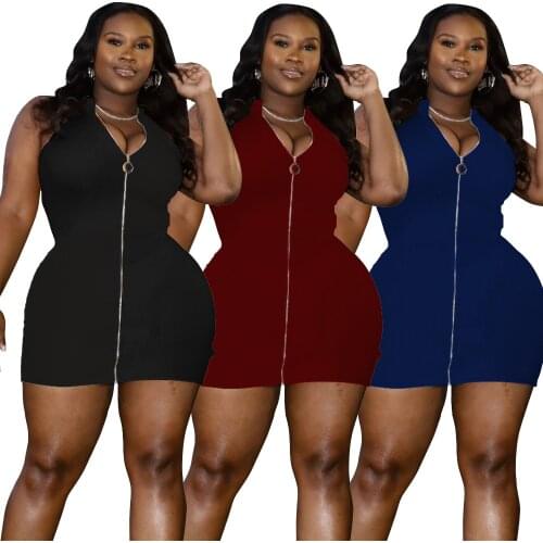 L-4XL Plus Size women clothing summer 2021 fashon casual Solid color zip sleeveless sexy dresses Wholesale Dropshipping