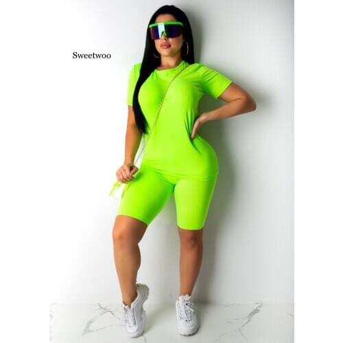 Hot Sale Casual Two Piece Set Women Plain Solid Clothes set Short Sleeves Top T shirt Short Suit Ladies 2 Piece Set
