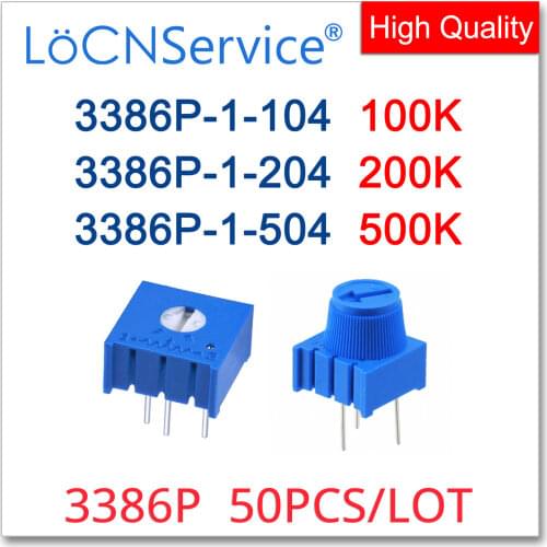 LoCNService 3386P 50PCS 100K 200K 500K 104 204 504 Trimming Potentiometer Knob cap Made in China High quality