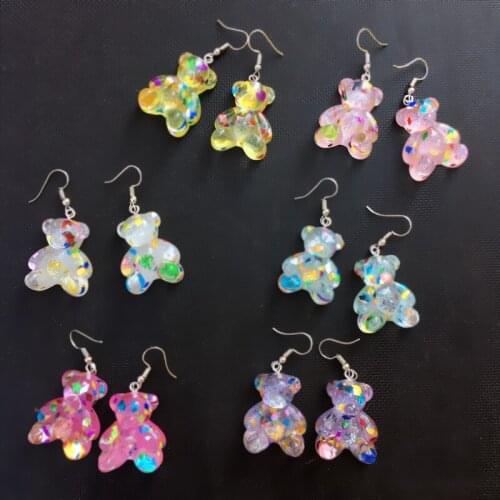 Lovely New Design Fashion Jewelry Resin Dangle Drop Earrings Glitter Colorful Gummy Bears Party Earrings for Women Girl Gift