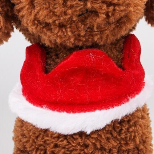 Pet Christmas Dogs Cats Cute Dog Cat Plush Lace Santa Claus Cloak Red Adjustable Scarf Bib For Cats