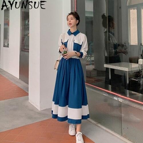 AYUNSUE Fashion Korean Woman Dress 2021Spring Autumn High Waist Shirt Dress Female Long Slim Long Dresses Robe Femme